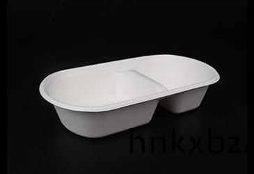 800ml兩格橢圓(yuan)形(xing)甘(gan)蔗漿餐(can)盒(he)餐具(ju)